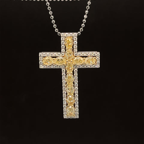 Yellow & White Diamond Triple Row Crucifix Cross Pendant in 18k Two-Tone Gold - #562 - PDDIA350367