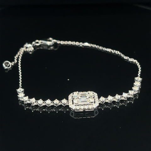 Diamond Halo Cluster Art Deco Tennis Bracelet in 18k White Gold - #567 - BRDIA092693