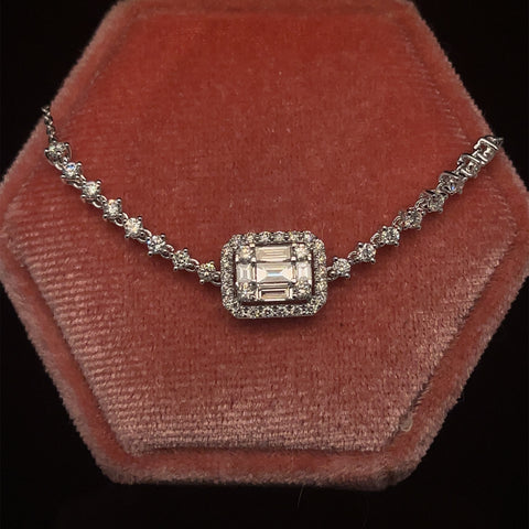 Diamond Halo Cluster Art Deco Tennis Bracelet in 18k White Gold - #567 - BRDIA092693