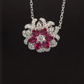 Ruby & Diamond Floral Bloom Cluster Necklace in 18k White Gold - #569 - NLRUB012030