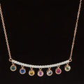 Rainbow Sapphire & Ruby Chandelier Diamond Curved Bar Necklace in 18k Rose Gold - #574 -NLMIX007664-