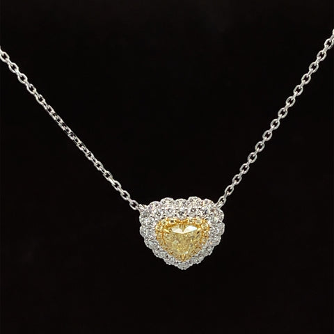 Yellow & White Diamond Heart Solitaire Lace Necklace in 18k Two-Tone Gold - #577 - NLDIA068512