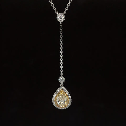 Yellow & White Diamond Pear Drop Halo Y-Necklace in 18 Two-Tone Gold - #578 - NLDIA068716