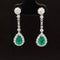 Emerald & Diamond Pear Halo Linear Dangle Earrings in 18k White Gold - #584 - EREME027724