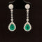 Emerald & Diamond Pear Halo Linear Dangle Earrings in 18k White Gold - #584 - EREME027724