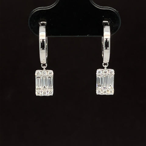 Hoop Earrings w/ Diamond Diamond Baguette Drop Dangles in 18k White Gold - #594 - ERDIA356648