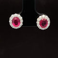 Ruby & Diamond Oval Halo Stud Earrings in 18k White Gold - #599 - ERRUB043826