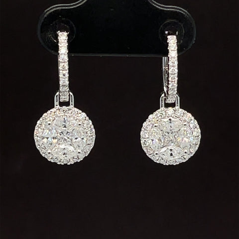 Diamond Medallion Drop Hoop Earrings in 18k White Gold - #600 - ERDIA357776