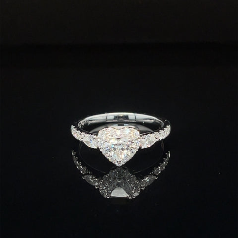 Diamond Heart Cluster Engagement Anniversary Promise Ring in 18k White Gold - #610 - RGDIA670598