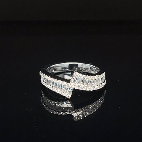 Diamond Triple Row Curved Bypass Ribbon Ring in 18k White Gold - #612 - RGDIA674354