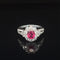 Oval Ruby & Diamond Halo Cluster Engagement Ring in 18k White Gold - #614 - RGRUB106829