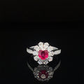 Ruby & Diamond Halo Flower Cluster Anniversary Ring in 18k White Gold - #624 - RGRUB106583