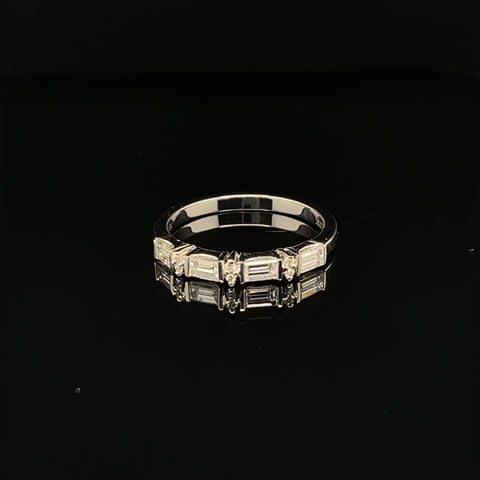 Diamond Baguette & Round Brilliant Stackable Wedding Band in 18k White Gold - (#101-RGDIA 621536) - Divine & Timeless Jewelry