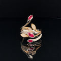 Ruby & Diamond Tulips in Bloom Ring in 18k Yellow & White Gold - (#106 -RGRUB103205) - Divine & Timeless Jewelry