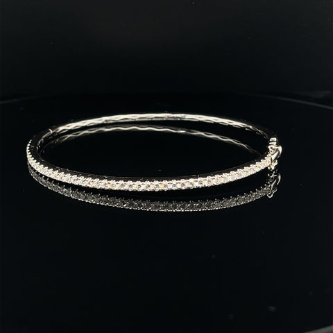 Diamond Oval Bangle Bracelet in 18k White Gold - (#112-BGDIA043592) - Divine & Timeless Jewelry
