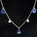 Sapphire & Diamond Icicle Drop Station Necklace in 18k White Gold - (#113-NLSAP014234) - Divine & Timeless Jewelry