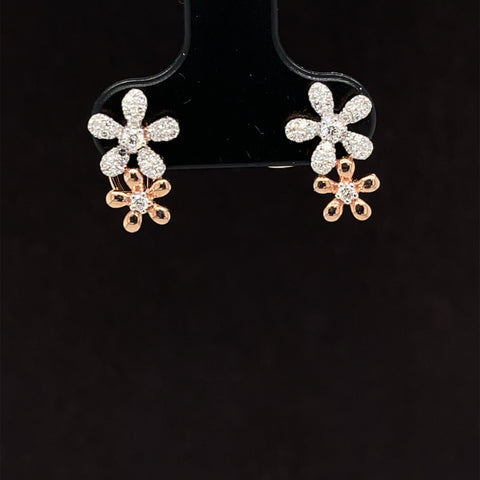 Decadent Diamond Double Daisy Earrings in 14k Rose Gold - #169 AAE935 -006 - Divine & Timeless Jewelry