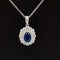 Vintage Oval Sapphire & Diamond Double Halo Wreath Necklace in 18k White Gold - (#342-176 - PDSAP046036)