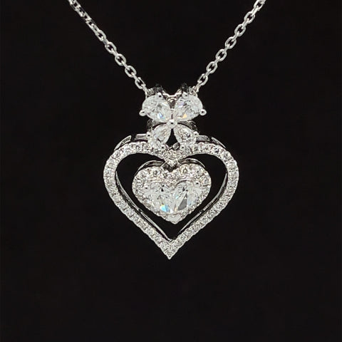 Diamond Floral Heart Halo Gift Necklace in 18k White Gold - (#179 - PDDIA343941)