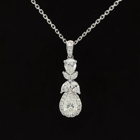 Diamond Raindrop Floral Trellis Necklace in 18k White Gold - (#344-180 - PDDIA158231)