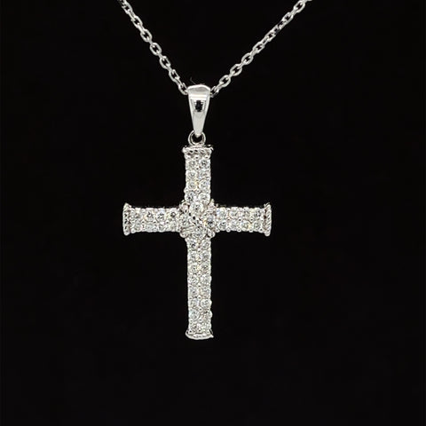 Classic Diamond Cross Twisted Rope Necklace in 18k White Gold - (#182 - PDDIA328917 )