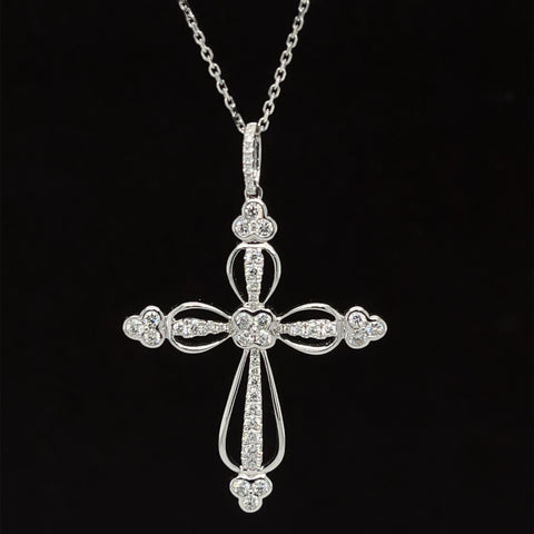 Diamond Cluster Celtic Cross Wire Necklace in 18k White Gold - (#185 - PDDIA329661)