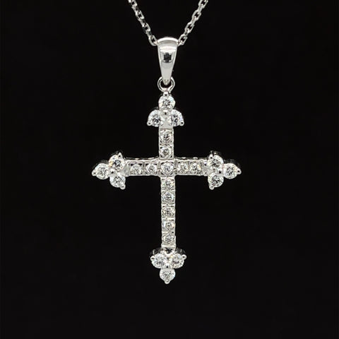 Diamond Cluster Celtic Cross Pendant Necklace in 18k White Gold - (#187 - PDDIA331329)