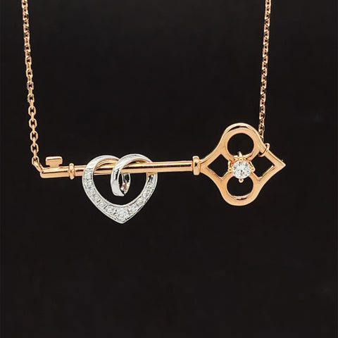 Diamond Skeleton Key to My Heart Necklace in 18k Two-Tone Gold - (#188 - NLDIA064576)