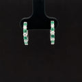 Emerald & Diamond Hoop Earrings in 18k White Gold - (#198 - HEEME000235)