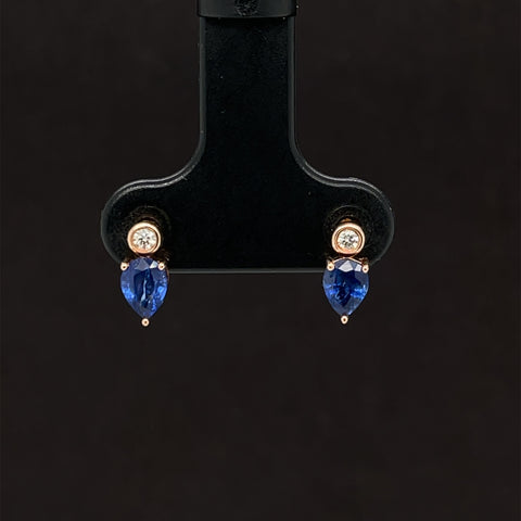 Teardrop Sapphire & Diamond Bezel 2-Stone Earrings in 18k Yellow Gold - (#327-199 - HESAP000692)
