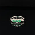 Emerald & Diamond 3-Stone Halo Anniversary Ring in 18k White Gold - (#204 - RGEME063321)