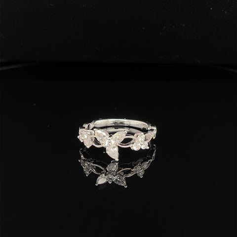 Poinsettia Diamond Cluster Textured Cluster Ring in 18k White Gold - (#208 - RGDIA470516)
