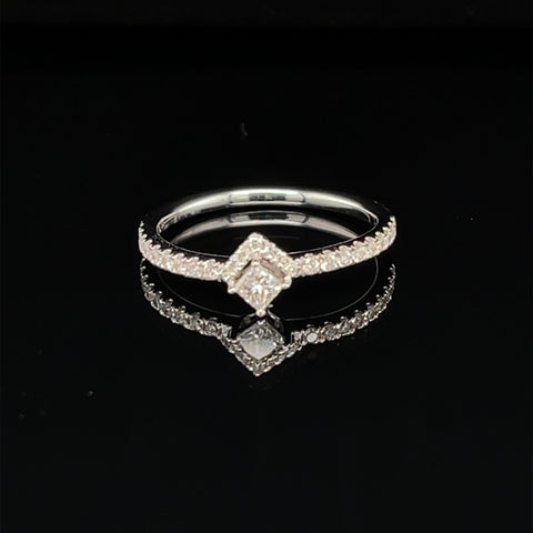 Diamond Half-Halo Princess Petite Engagement Ring in 18k White Gold - (#224 - HRDIA005172)