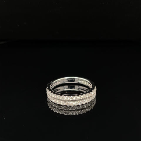 Diamond Double Stacked Wedding Band in 18k White Gold - (#235 - HRDIA001452)