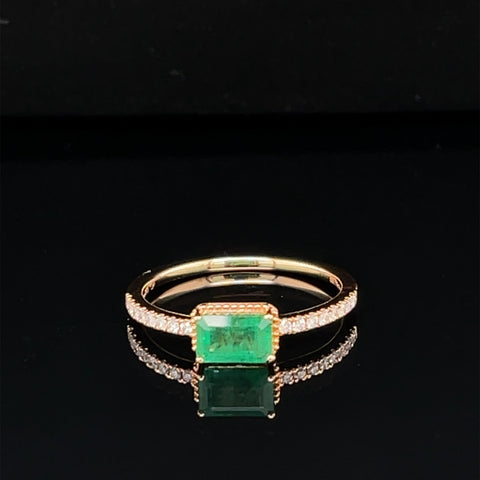 Emerald & Diamond Solitaire Engagement Ring in 18k Rose Gold - (#241 - HREME000613)