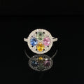 Rainbow Sapphire & Diamond Vintage Pave Cocktail Ring in 18k White Gold - (#245 - HRMIX000186)