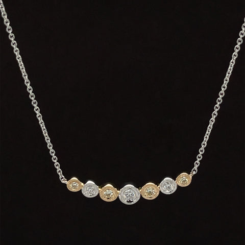 Diamond Bezel 14k Two-Tone Gold Chevron Bar Necklace - #248 JN0023GP