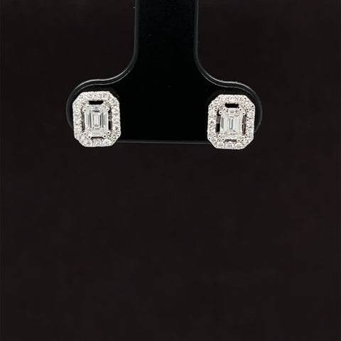 Diamond 0.53ctw Emerald Cut Cushion Halo Stud Earrings in 18k White Gold - #277- ERDIA351980