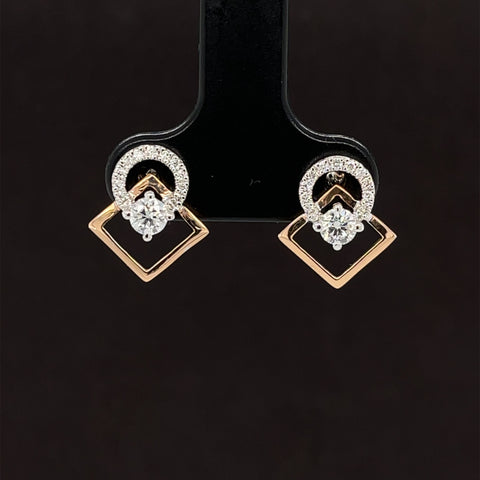 Diamond 0.41ctw Eclipse Halo Square Earrings in 18k Two Tone Gold - #279 - ERDIA345998