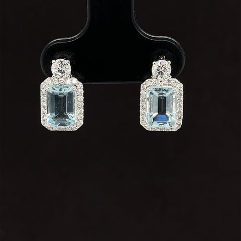 Aquamarine & Diamond 2.19ctw Emerald Cut Drop Earrings in 18k White Gold - #281 - ERAQU006120