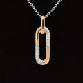 Diamond Pave 0.15ctw Oblong Chain Drop Pendant Necklace in 18k Two-Tone Gold - #347-301 - PDDIA349095