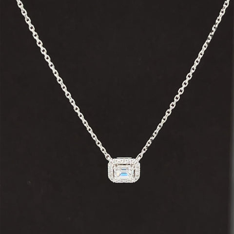 Diamond 0.36ctw Emerald Halo Sideways Floating Pendant Necklace in 18k White Gold - #306 - NLDIA067090