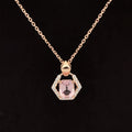 Pink Tourmaline & Diamond 1.03ctw Art Deco Halo Pendant Necklace in 18k Two-Tone Gold - #308 - NLTOM000060