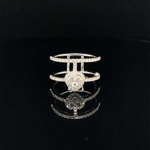 Diamond Heart Halo Double Stacking Ring in 18k White Gold - (#30-HRDIA004512) - Divine & Timeless Jewelry