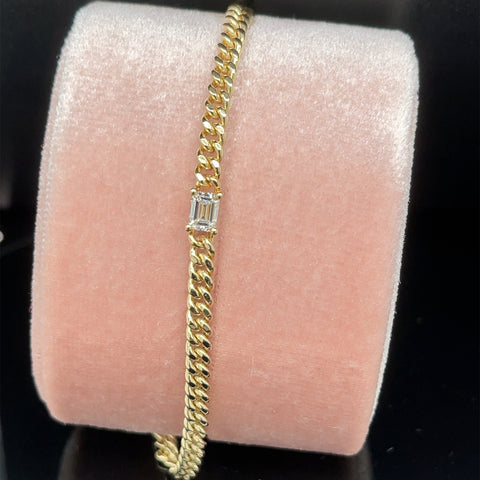 Diamond Emerald Cut Solitaire 0.30ctw Curb Chain Bracelet in 18k Yellow Gold - #316 BRDIA090917