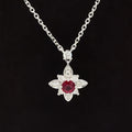 Ruby & Diamond 0.41ctw Floral Cluster Pendant Necklace in 18k White Gold - #323 NLRUB011556