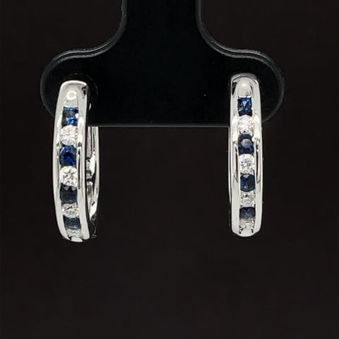 Blue Sapphire & Diamond 0.60ctw Channel Hoop Earrings in 18k White Gold - #328 - ERSAP0920000