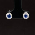 Oval Blue Sapphire & Diamond 0.88ctw Lace Halo Cluster Earrings in 18k White Gold - #330 - ERSAP093374