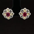 Ruby, Yellow & White Diamond 1.36ctw Flower Mandala Earrings in 18k White Gold - #332 - ERRUB042668