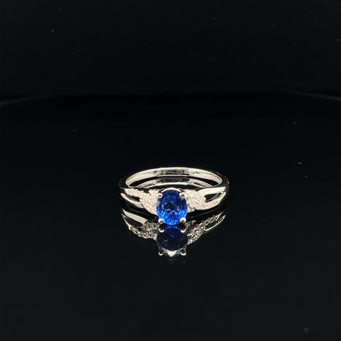 Sapphire & Diamond Solitaire Engagement Ring in 18k White Gold - (#34-HRSAP000428) - Divine & Timeless Jewelry